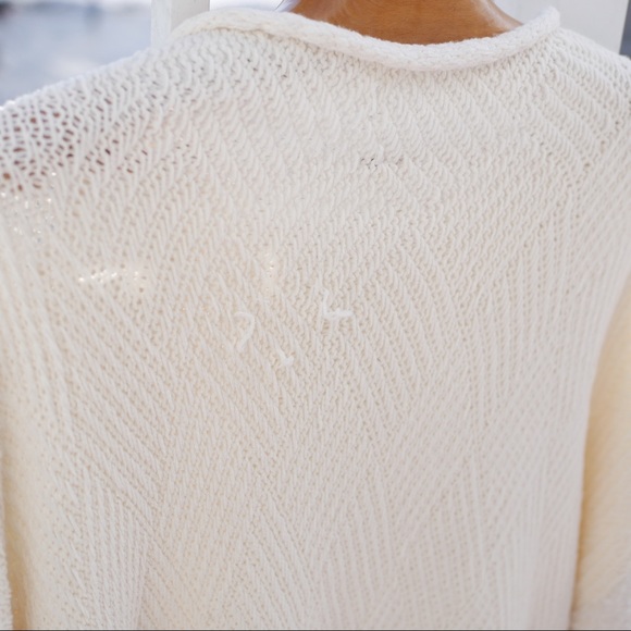 Free People Large White Chunky Nubby Sweater Mock-neck Terry-Cloth Dolman Sleeve - Picture 4 of 5